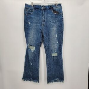 Risen high waist frayed hem straight leg kick flare jeans womens size 32 / 15